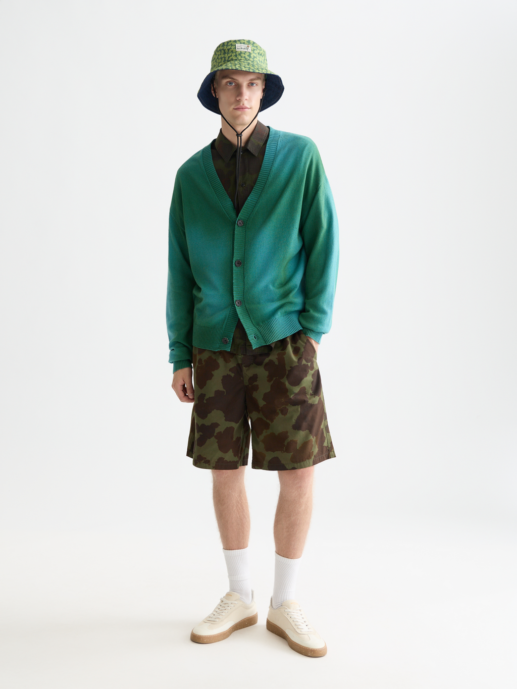 Printed poplin loose bermuda shorts