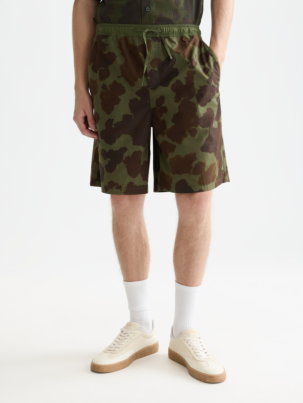 Printed poplin loose bermuda shorts