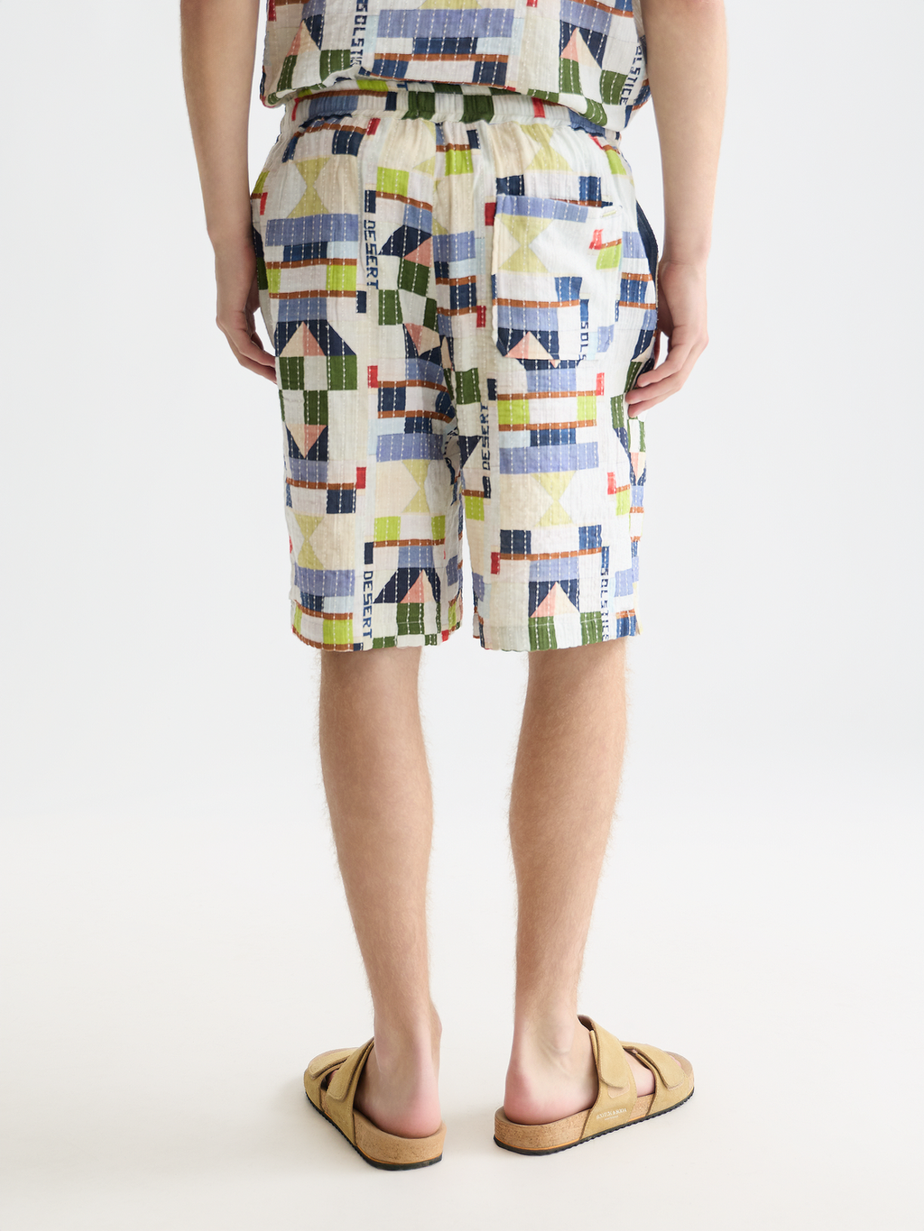 stitched printed cotton relaxed bermuda shorts