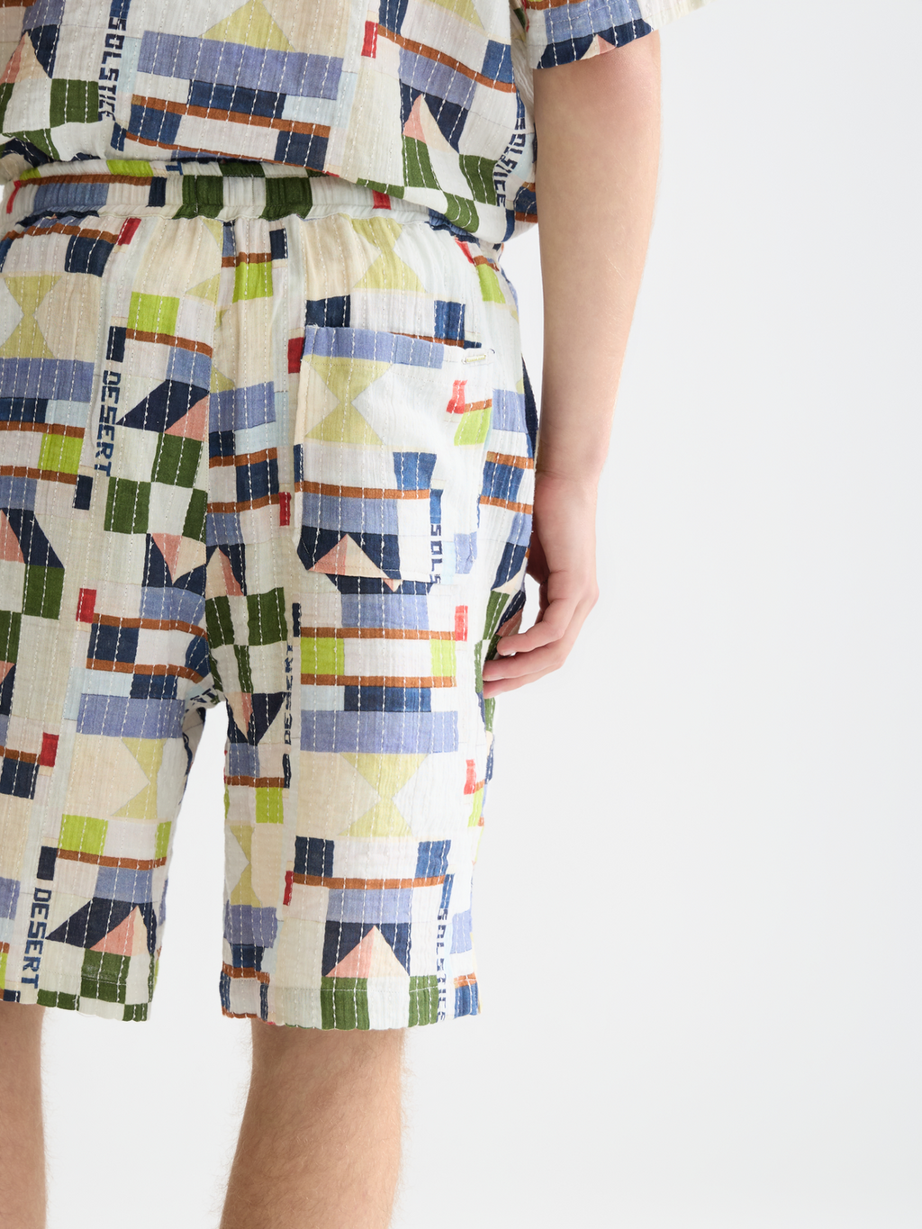 stitched printed cotton relaxed bermuda shorts