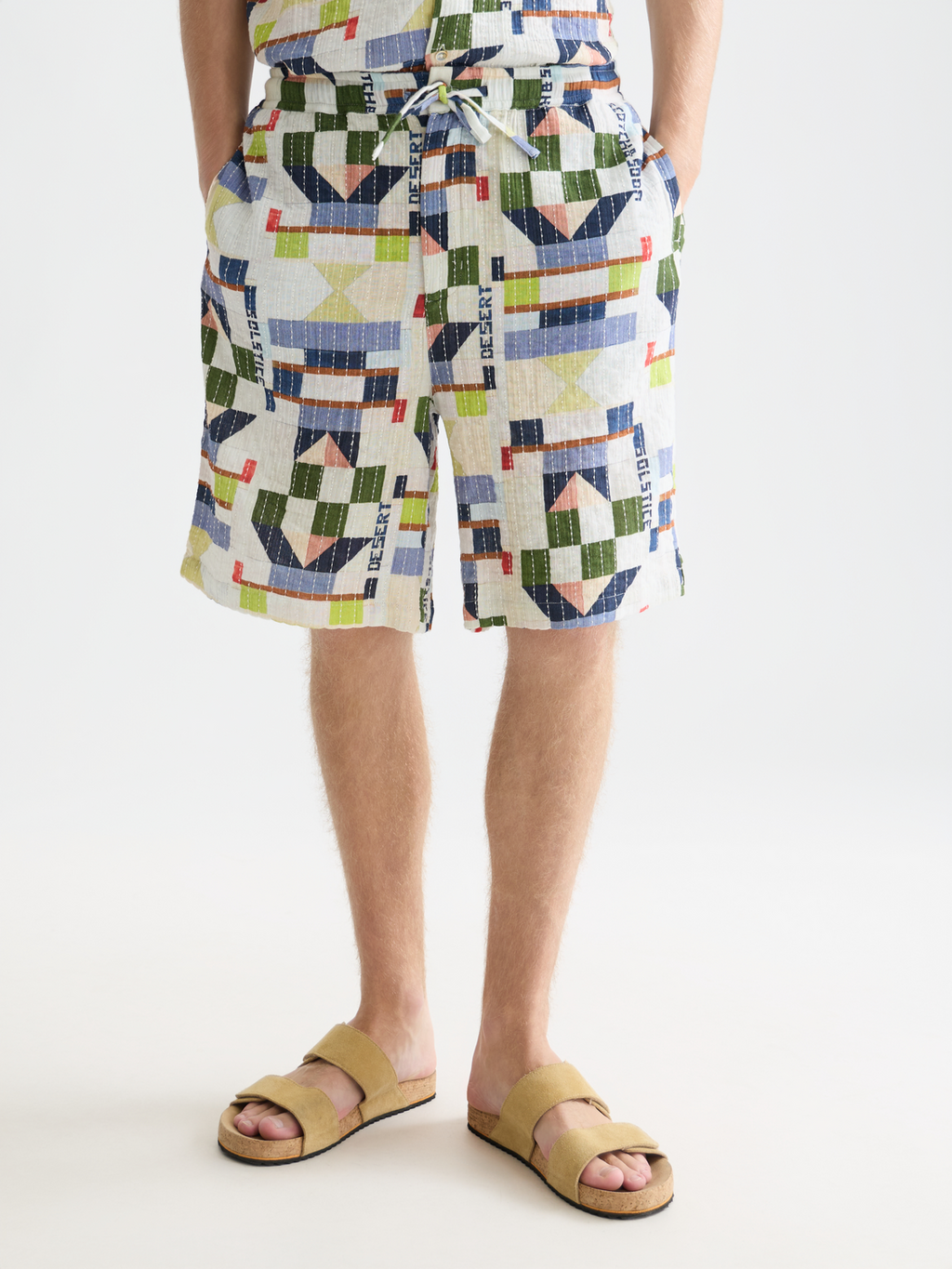 stitched printed cotton relaxed bermuda shorts