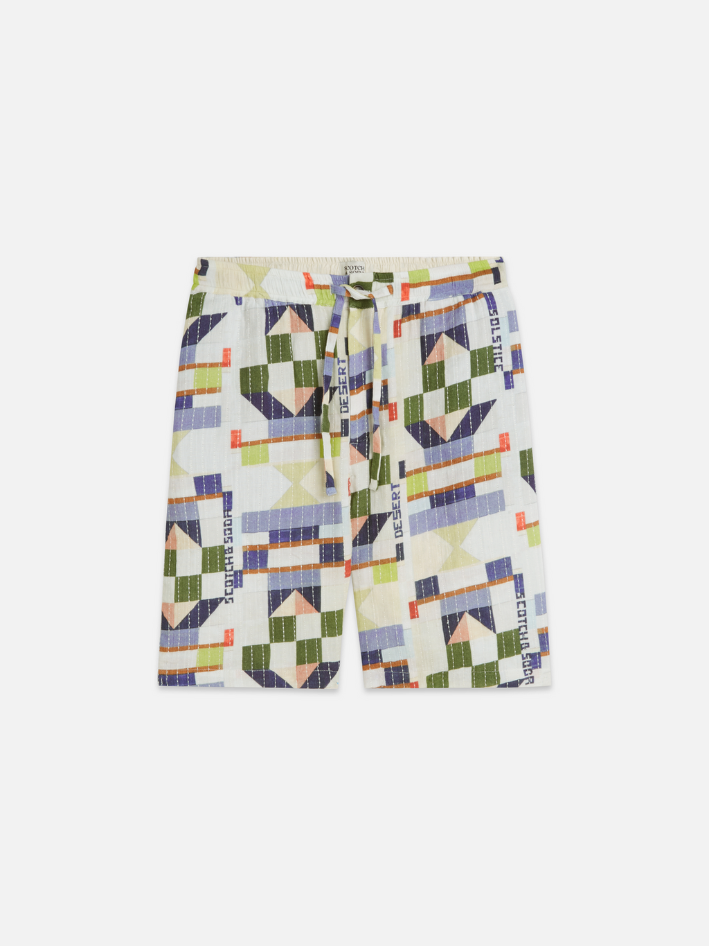 stitched printed cotton relaxed bermuda shorts