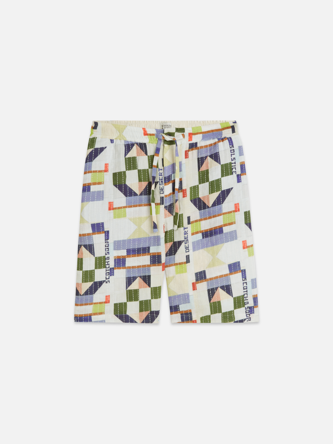 stitched printed cotton relaxed bermuda shorts