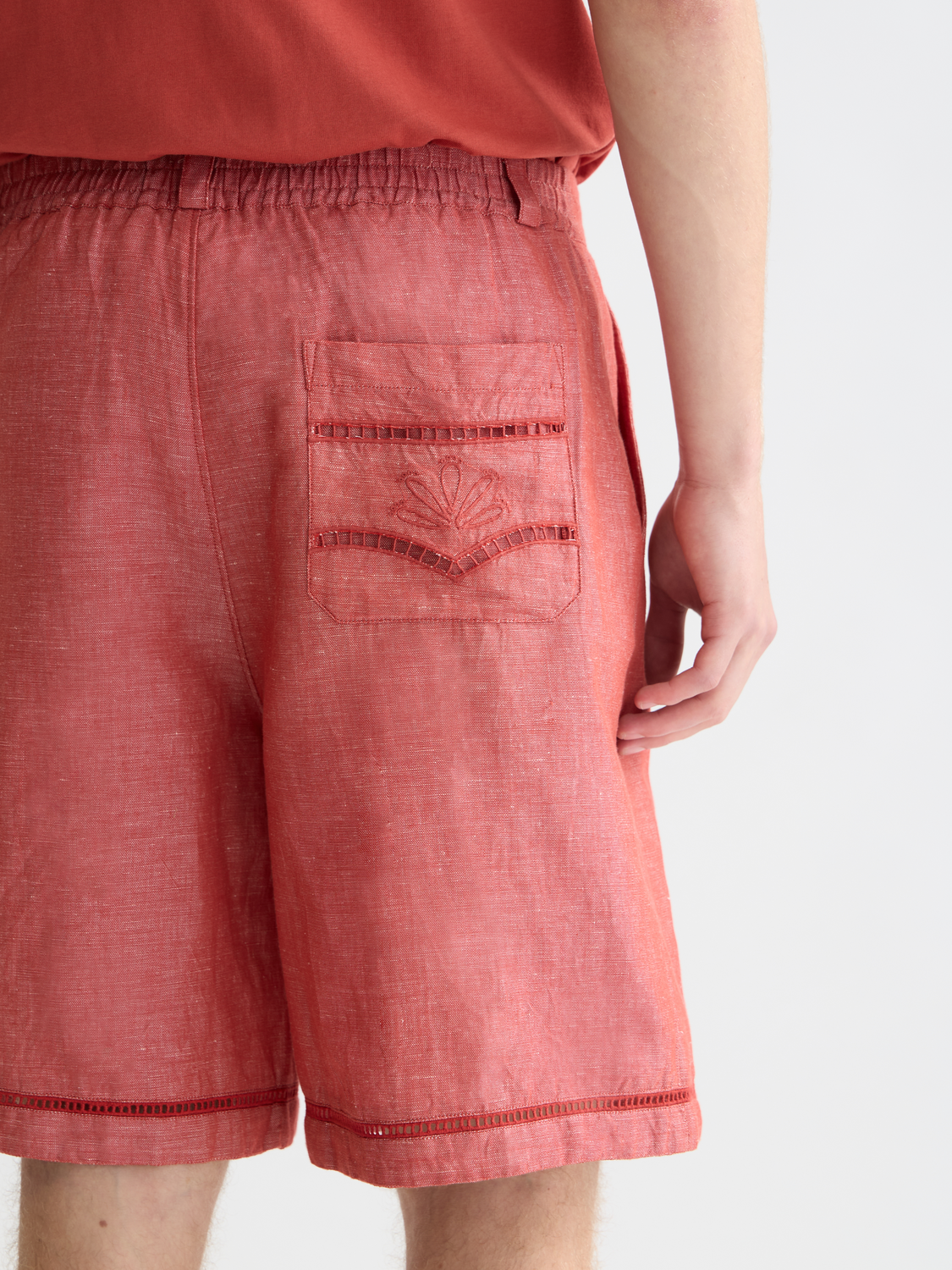 Embroidered linenblend widefit bermuda shorts