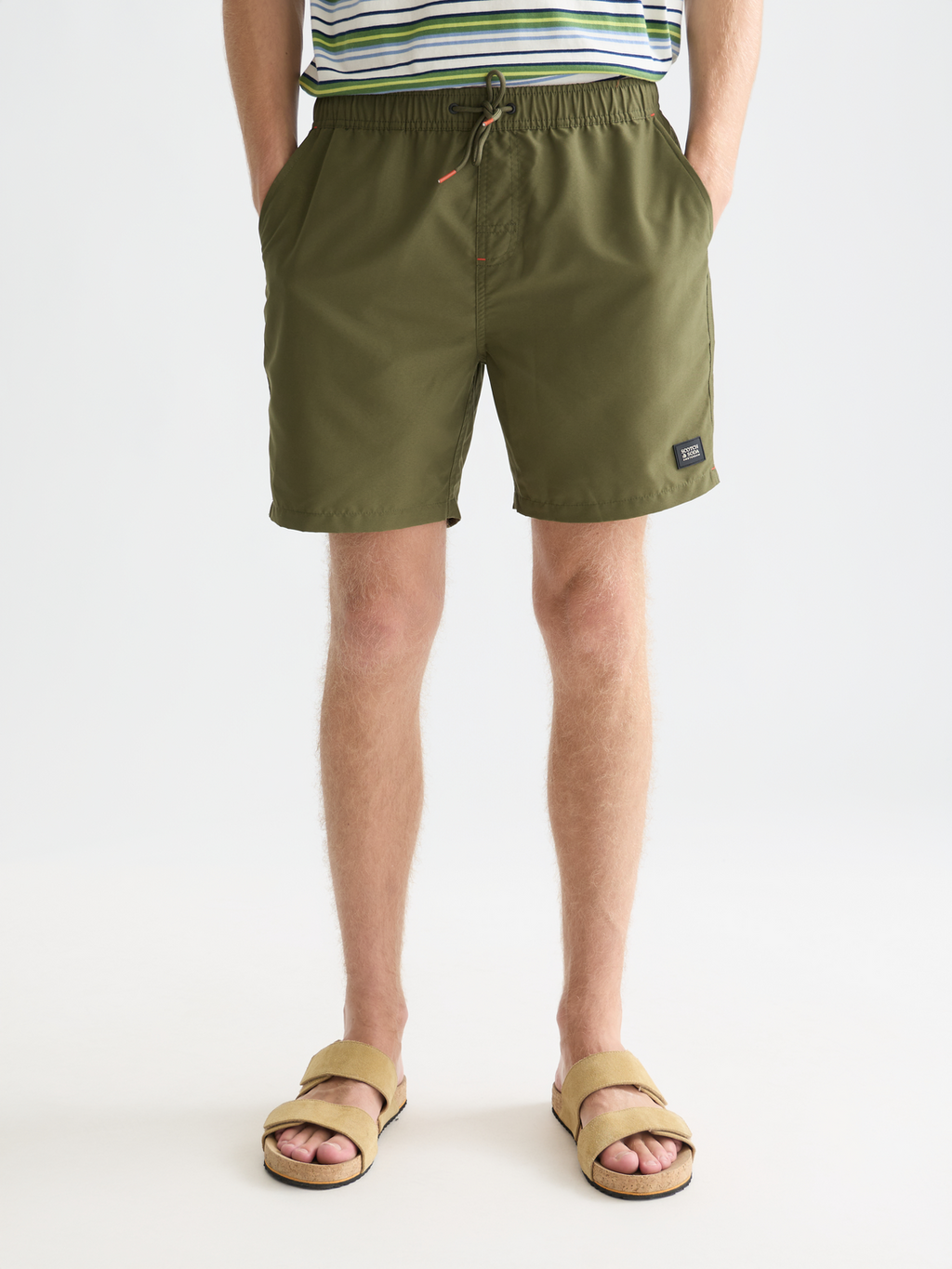 Solid midlength swim shorts