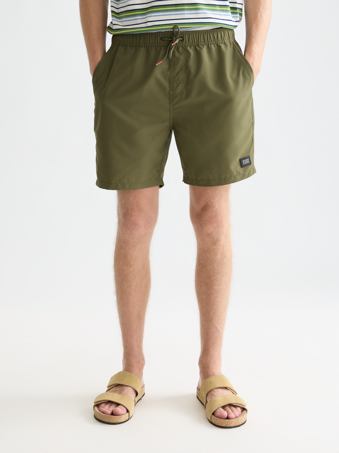 Solid midlength swim shorts