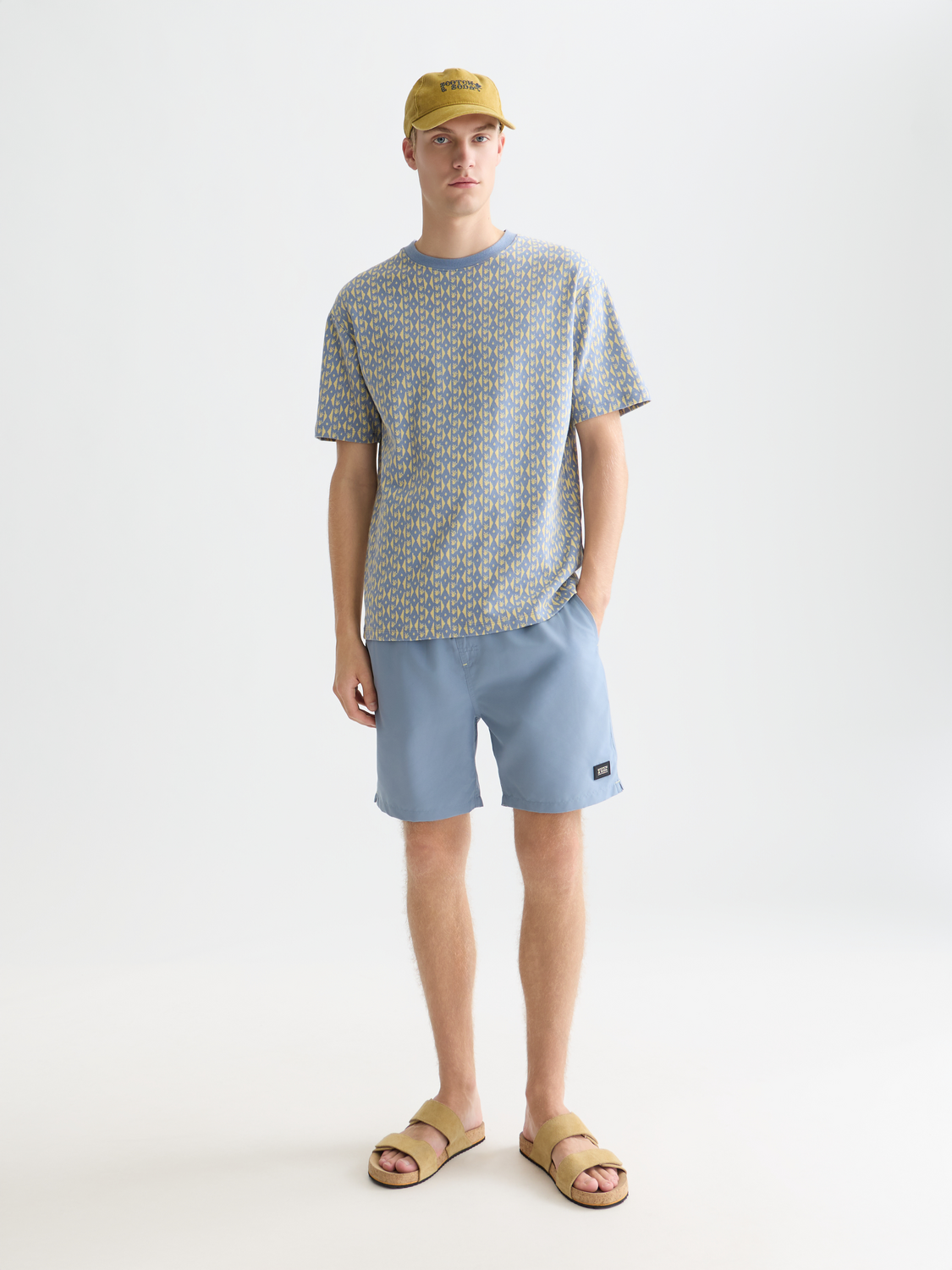 Solid midlength swim shorts