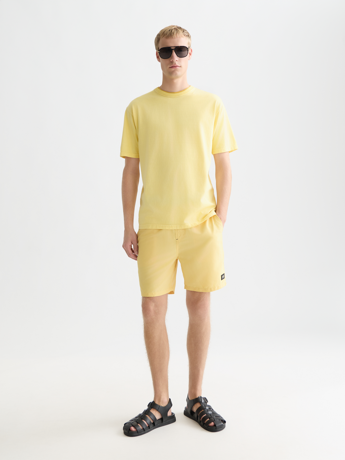 Solid midlength swim shorts