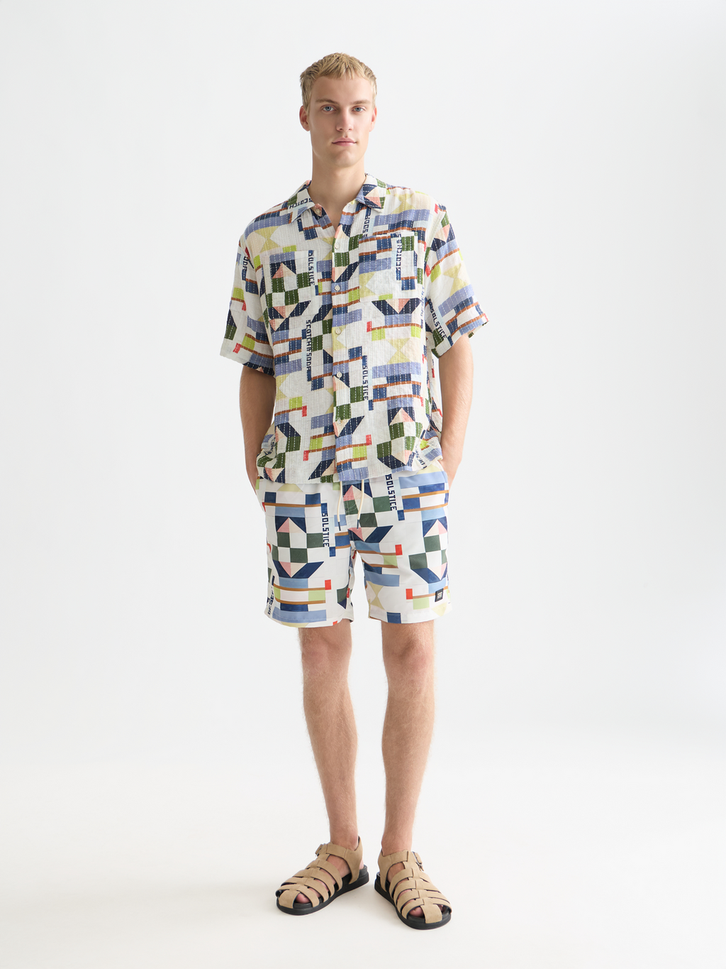 Printed mid-length swim shorts