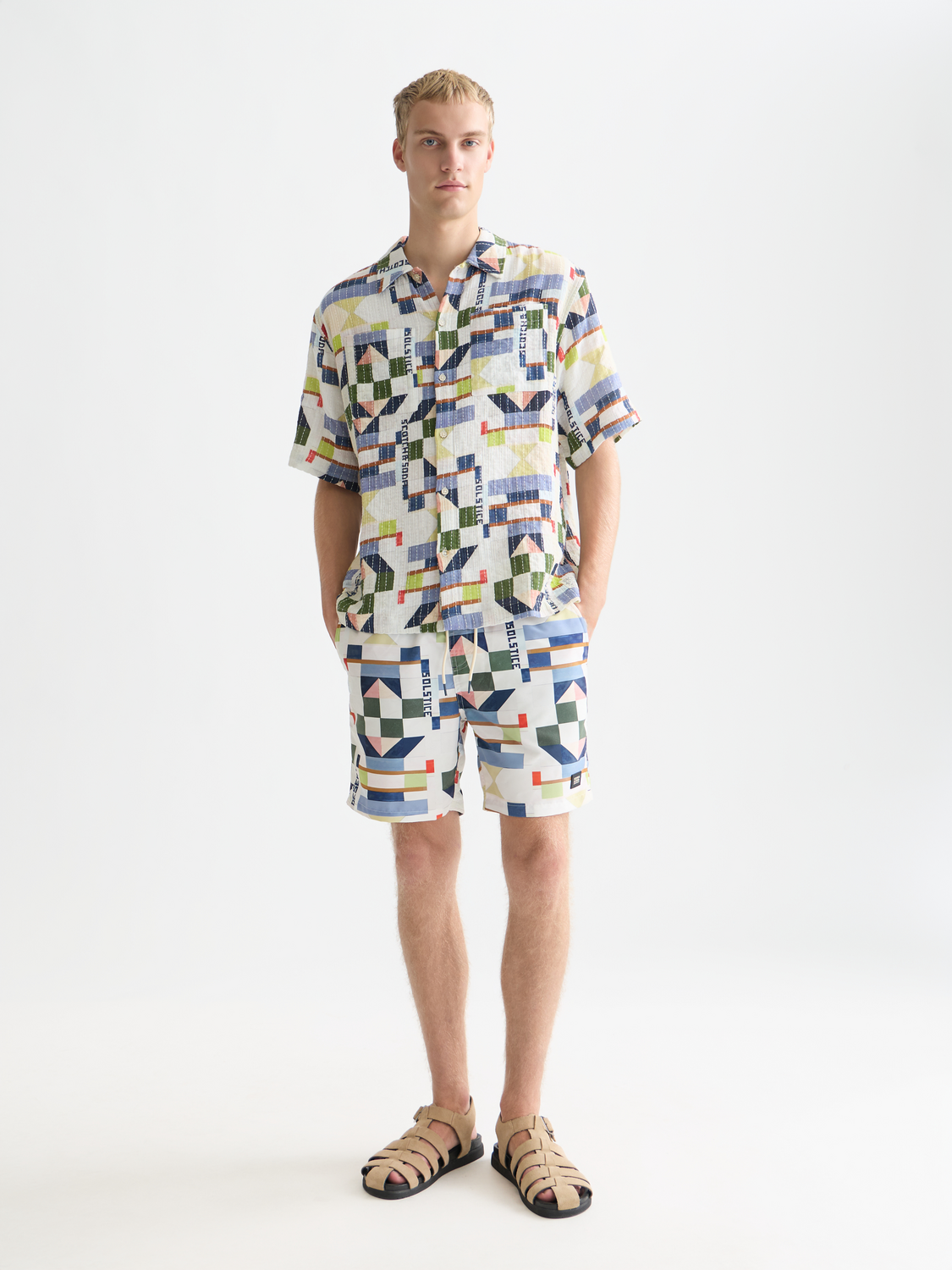 Printed mid-length swim shorts