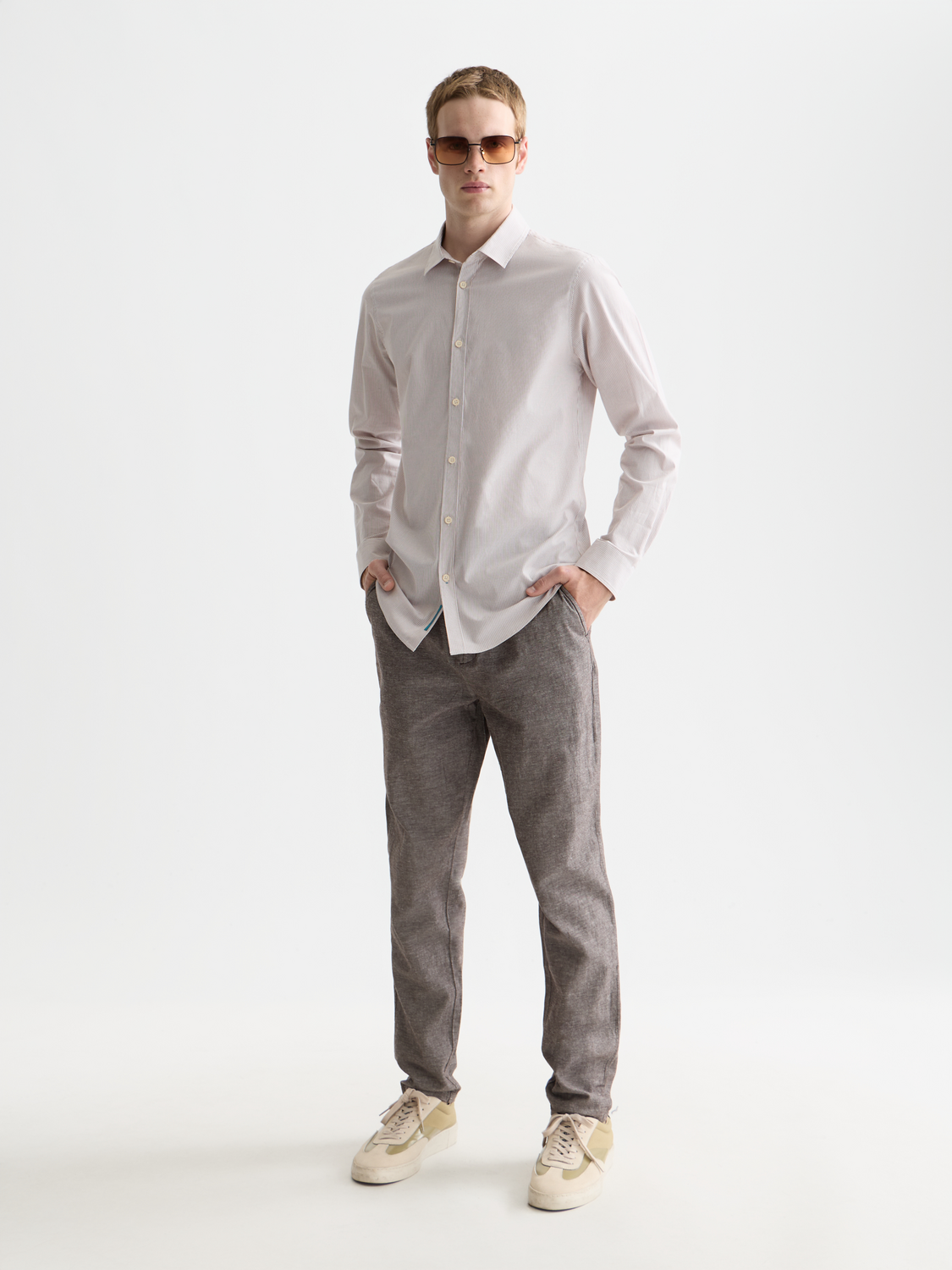 Striped slim poplin shirt