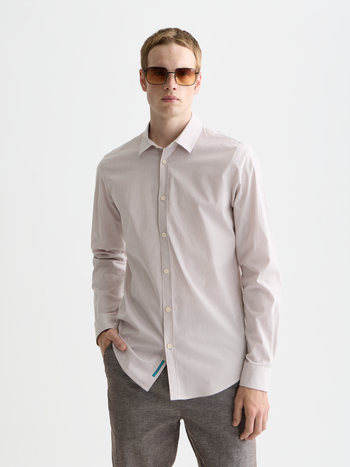 Striped slim poplin shirt