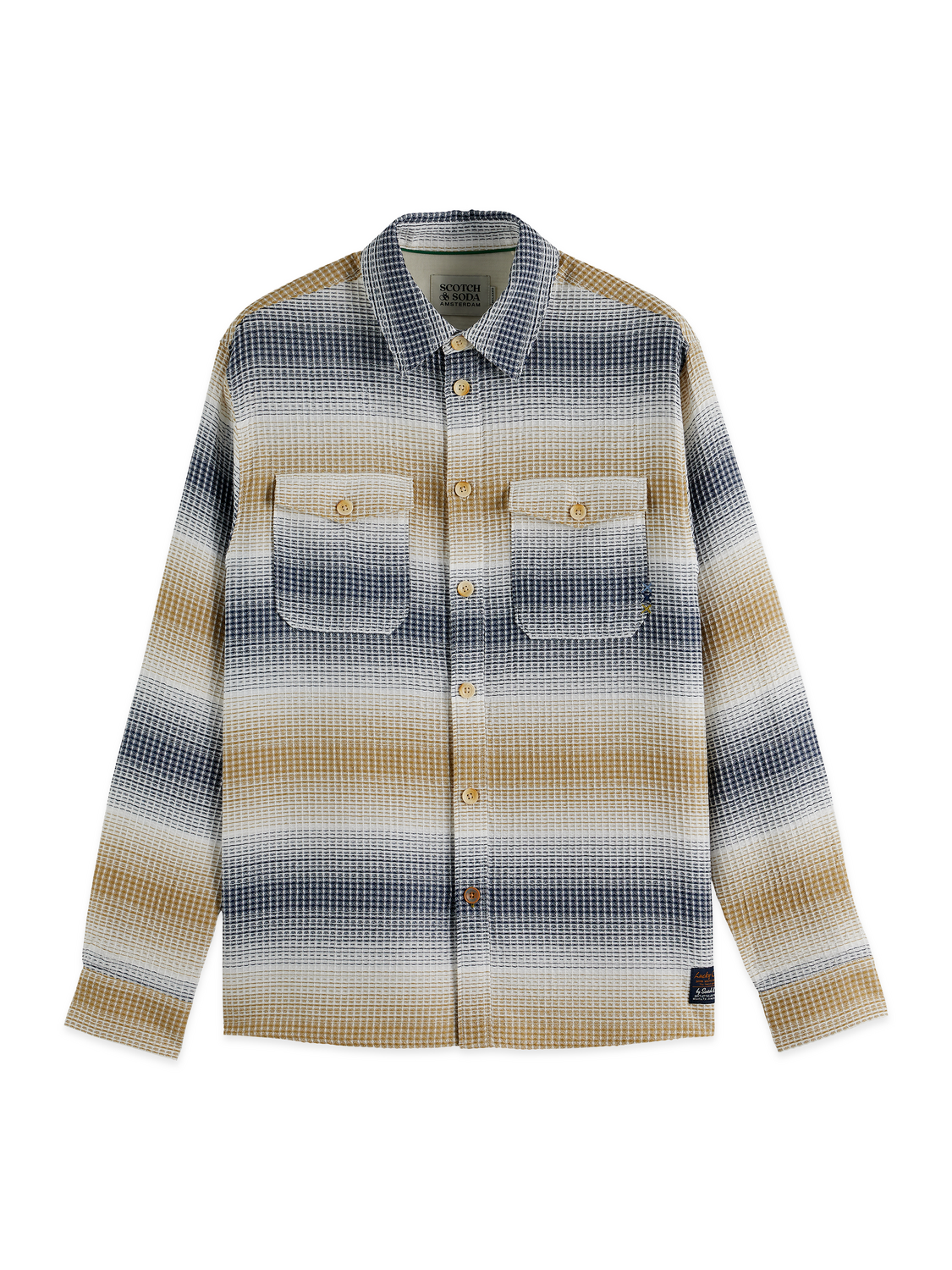 Waffle structure stripe shirt