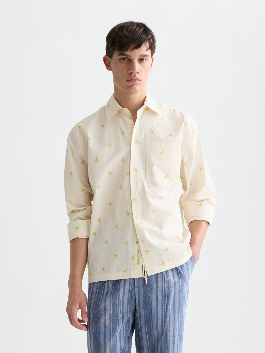 Printed seersucker relaxed shirt