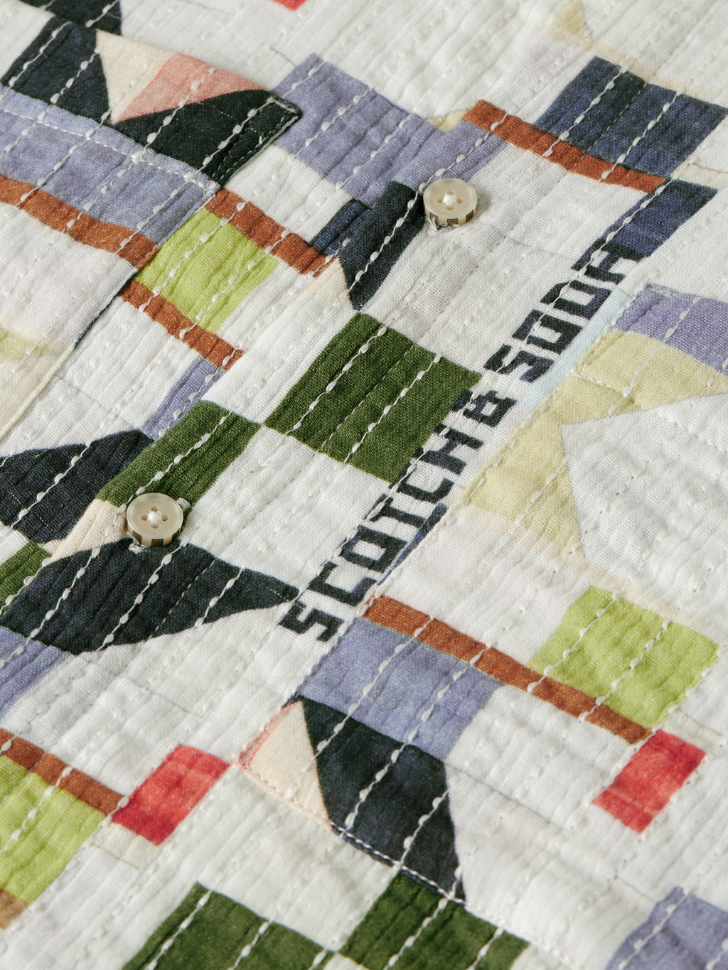 Printed stitched relaxed short sleeve shirt