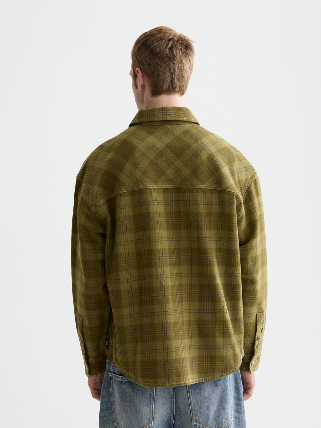 Washed denim checked overshirt