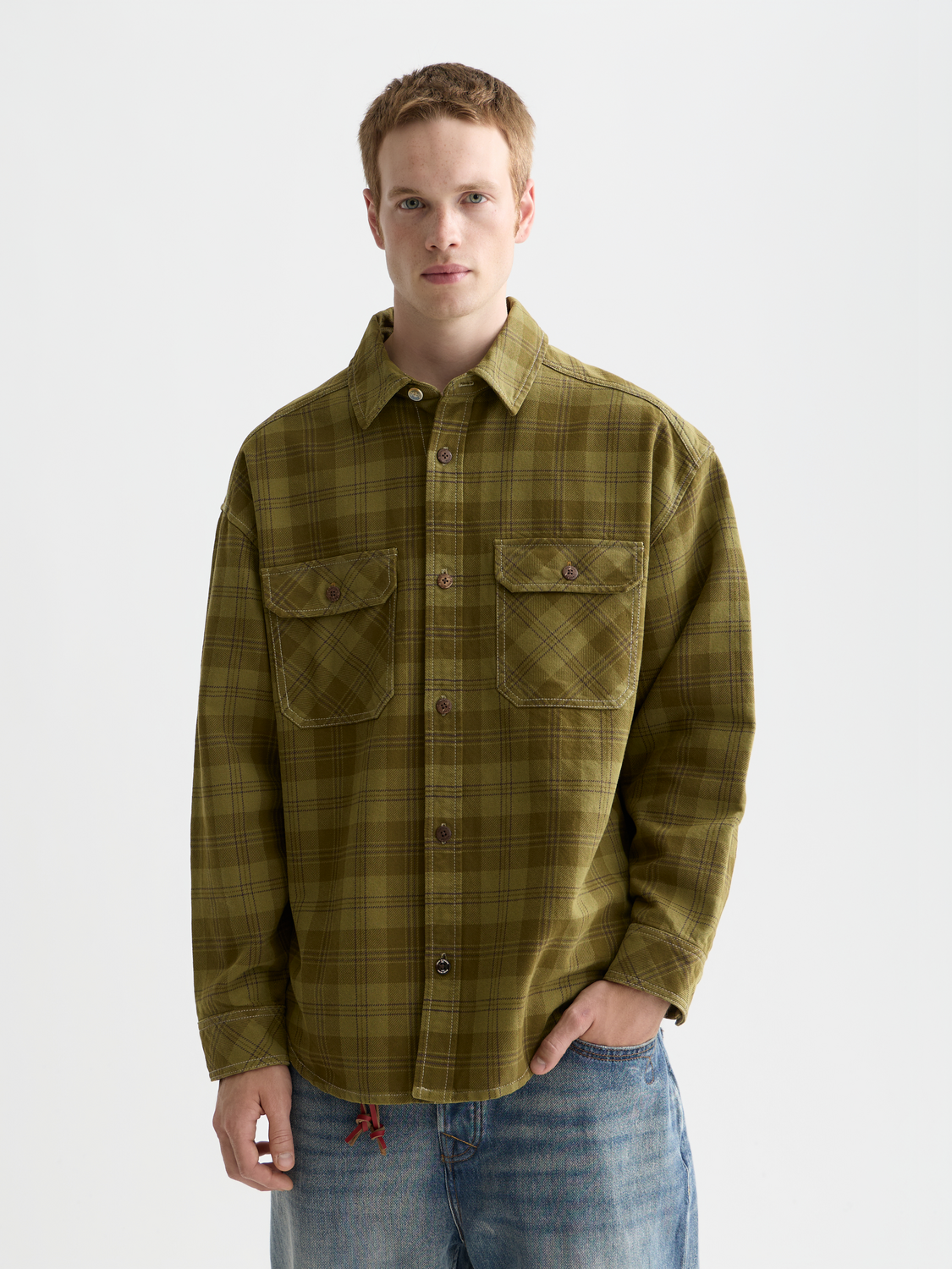 Washed denim checked overshirt