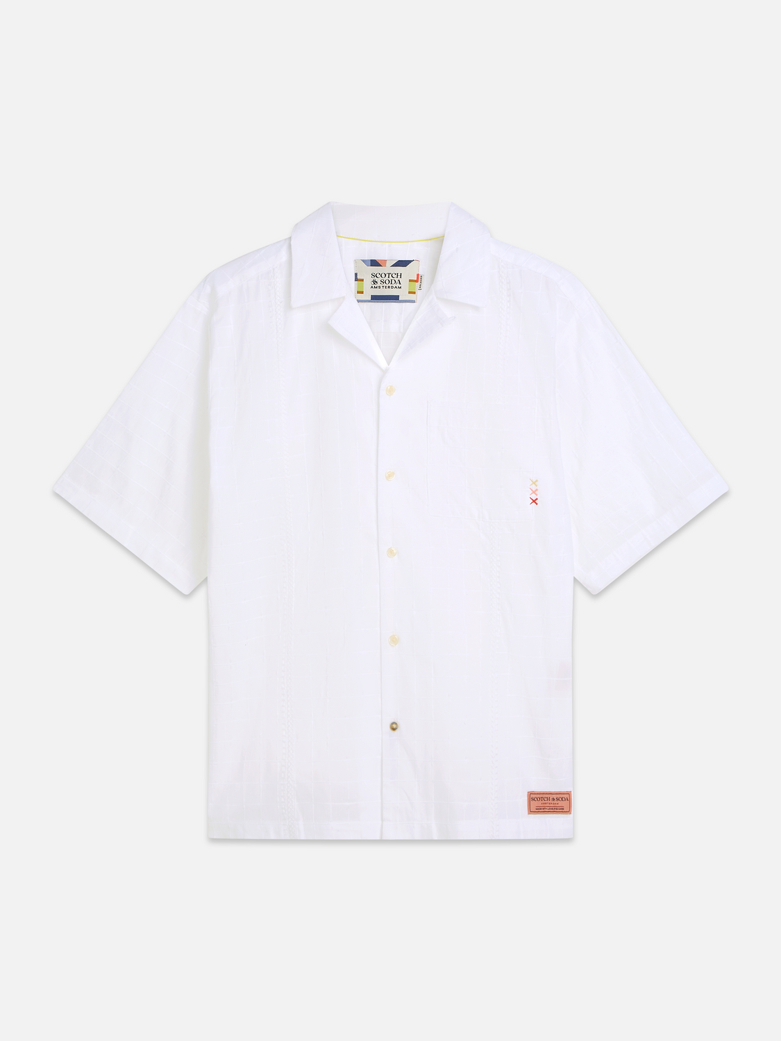 Embroidered structured relaxed short sleeve shirt
