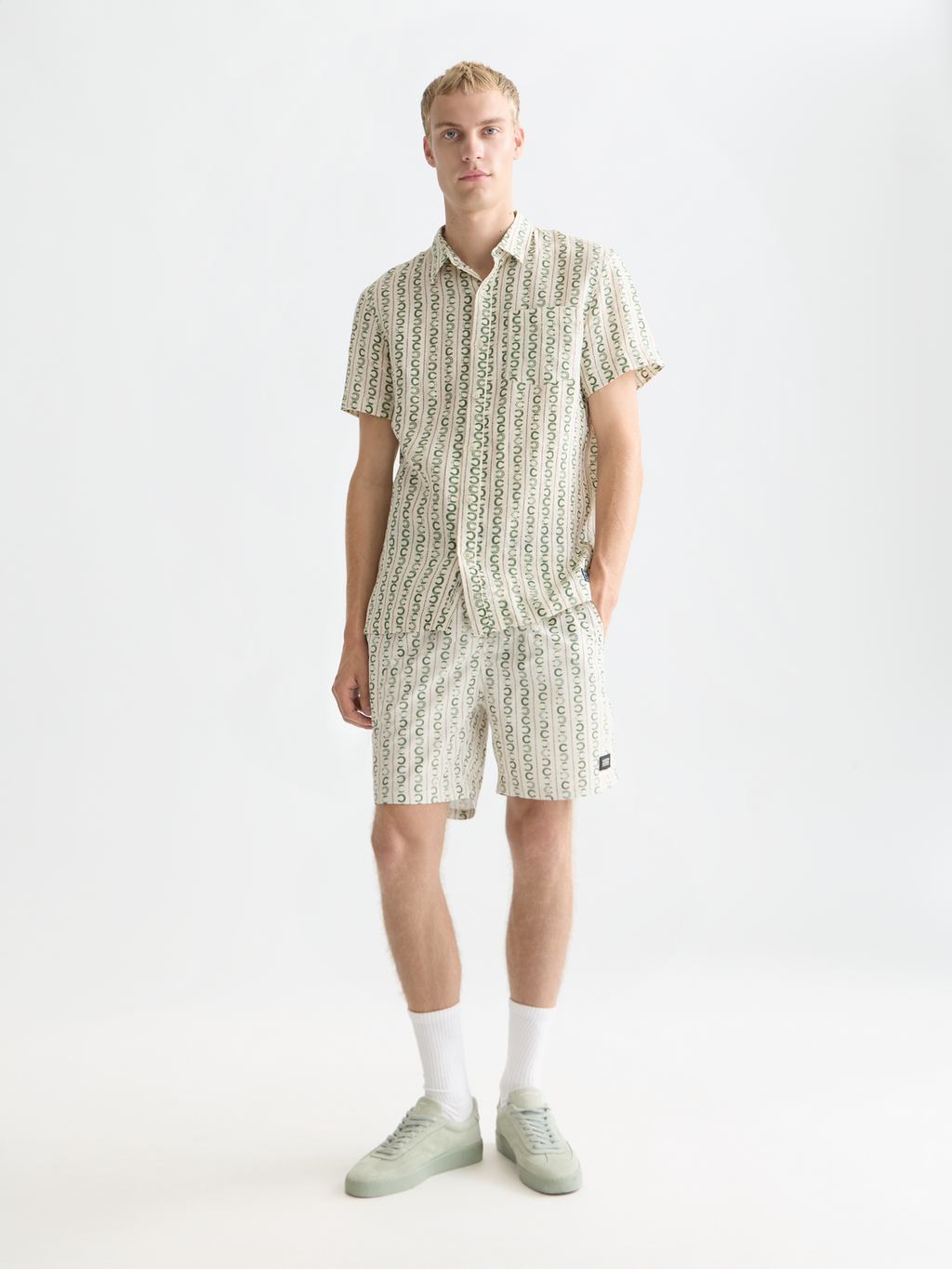 Printed linen short sleeve shirt