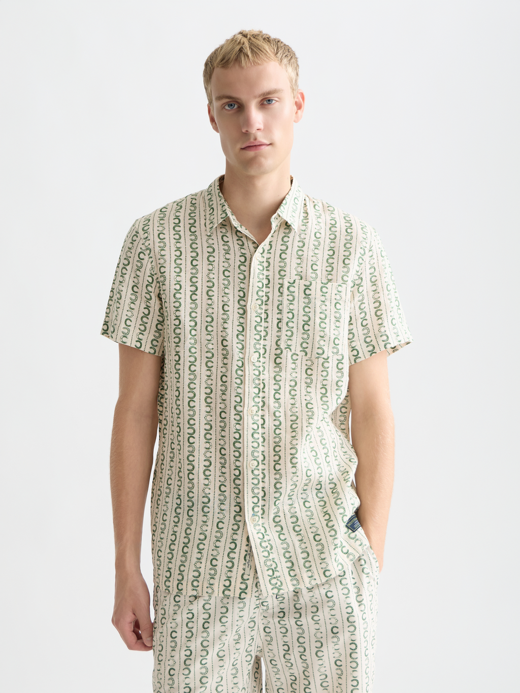 Printed linen short sleeve shirt