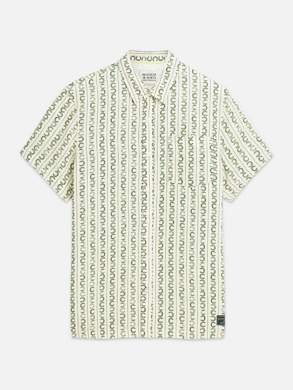 Printed linen short sleeve shirt