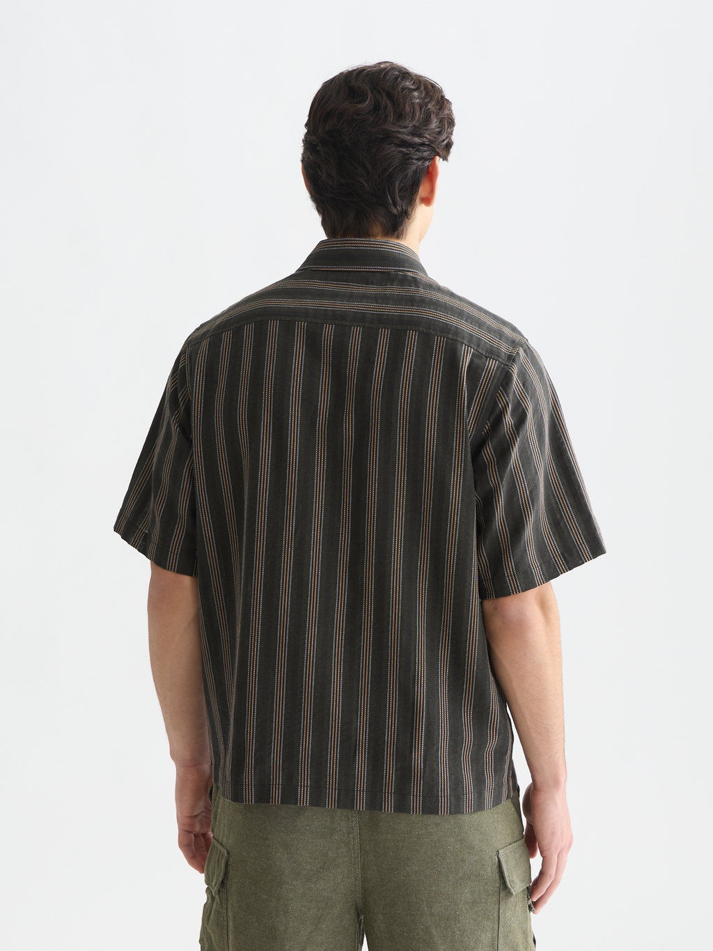 Structured stripe relaxedfit shortsleeved shirt