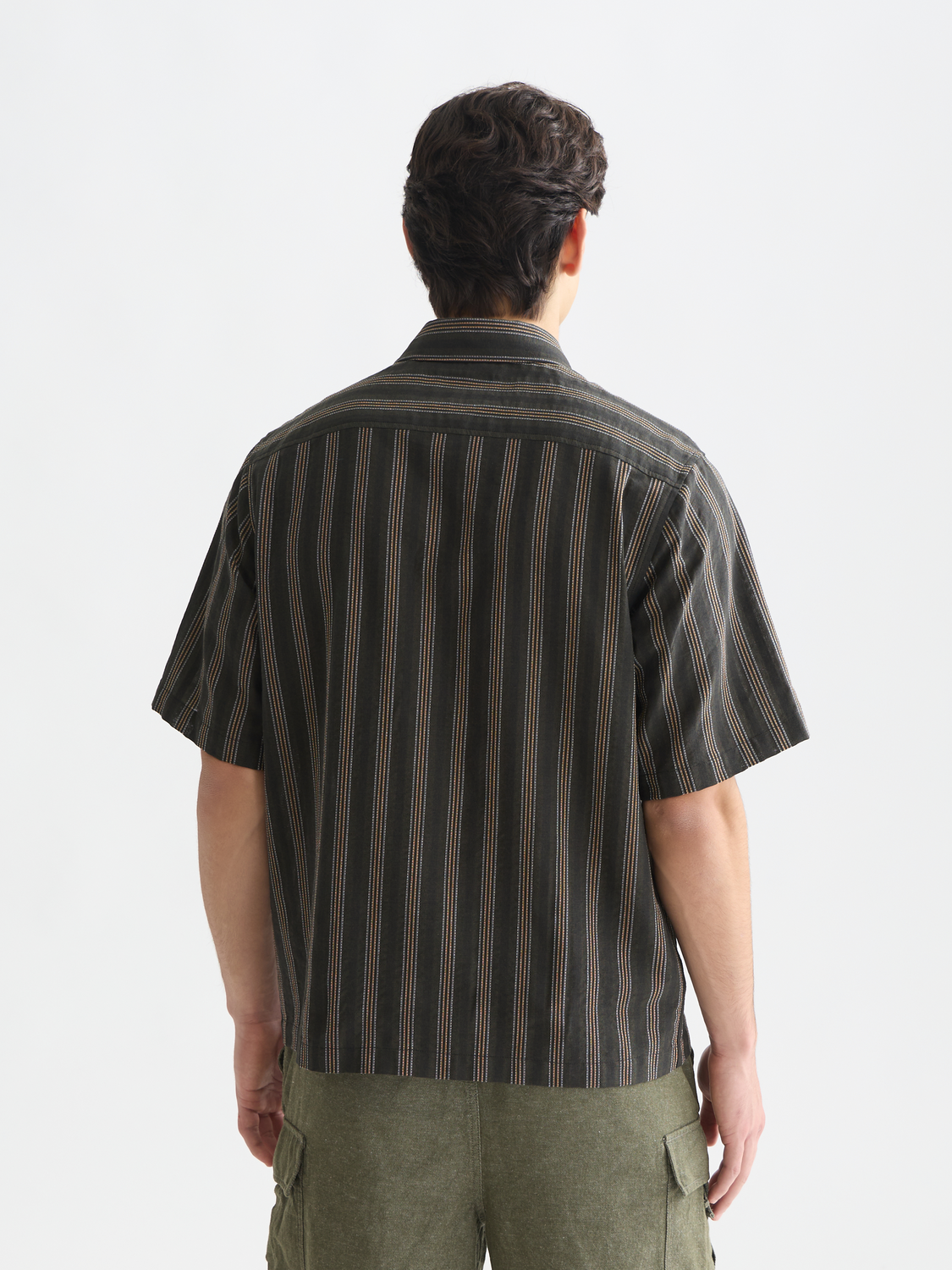 Structured stripe relaxedfit shortsleeved shirt