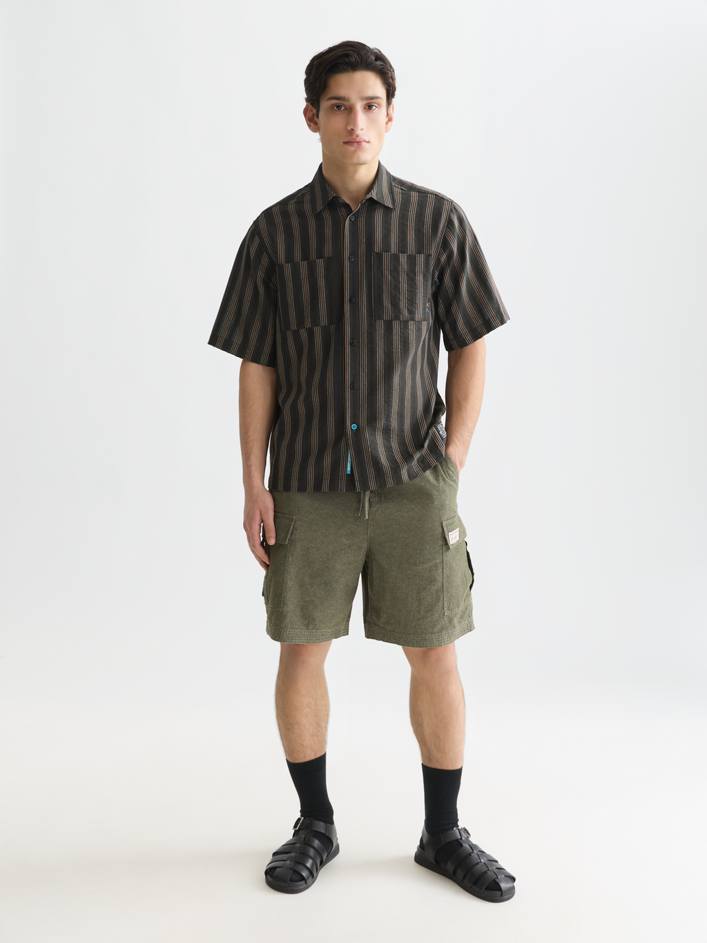 Structured stripe relaxedfit shortsleeved shirt