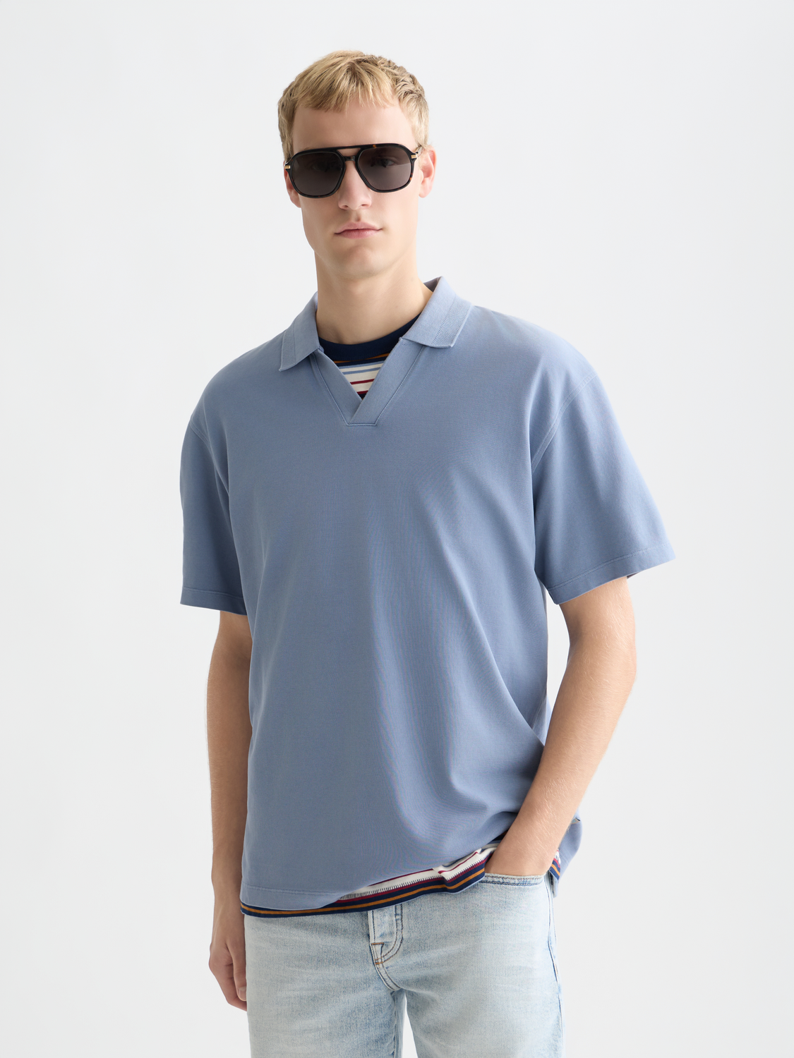 3 crosses pique relaxedfit garmentdyed polo