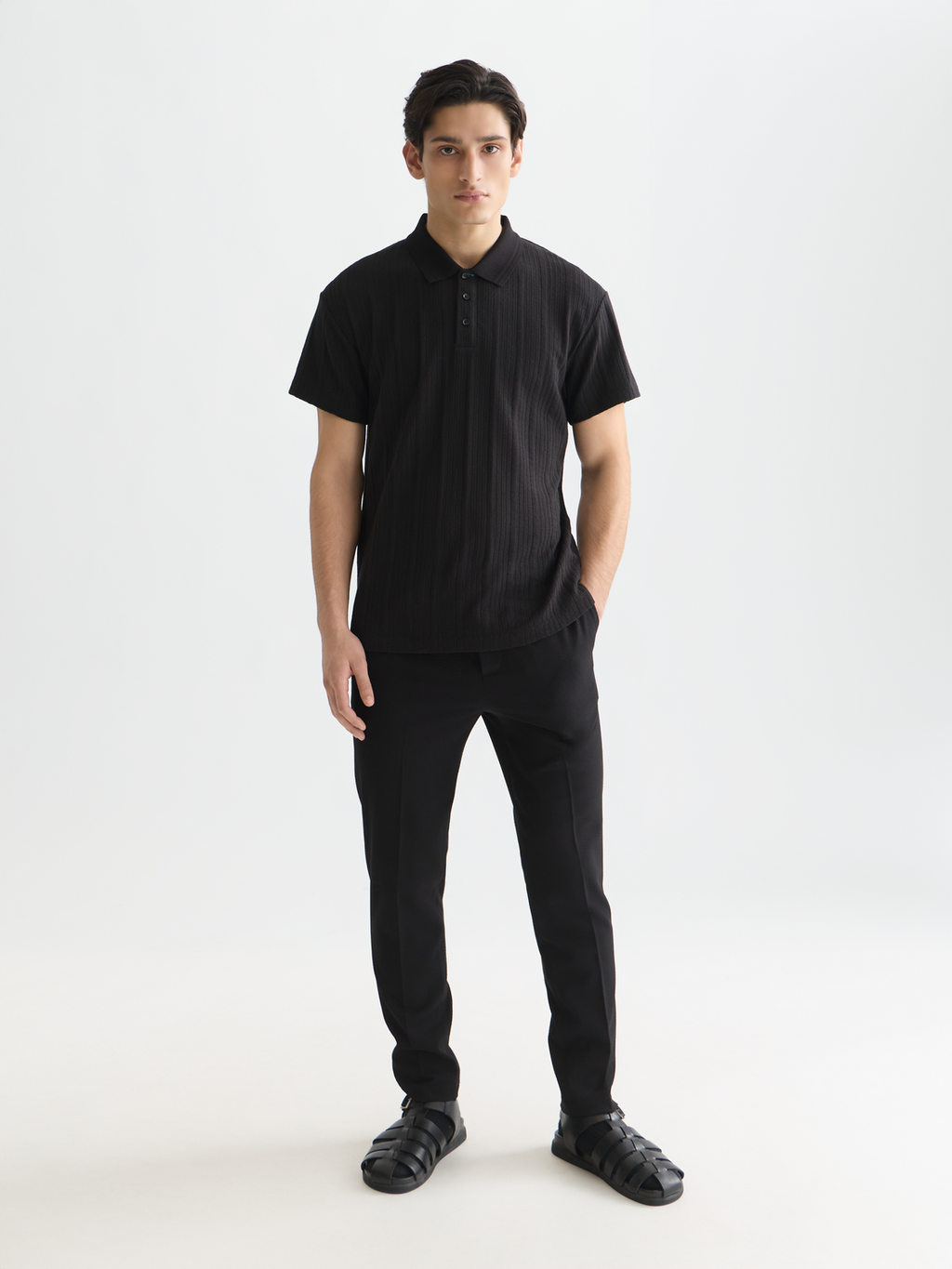 Structured ribbed relaxed polo