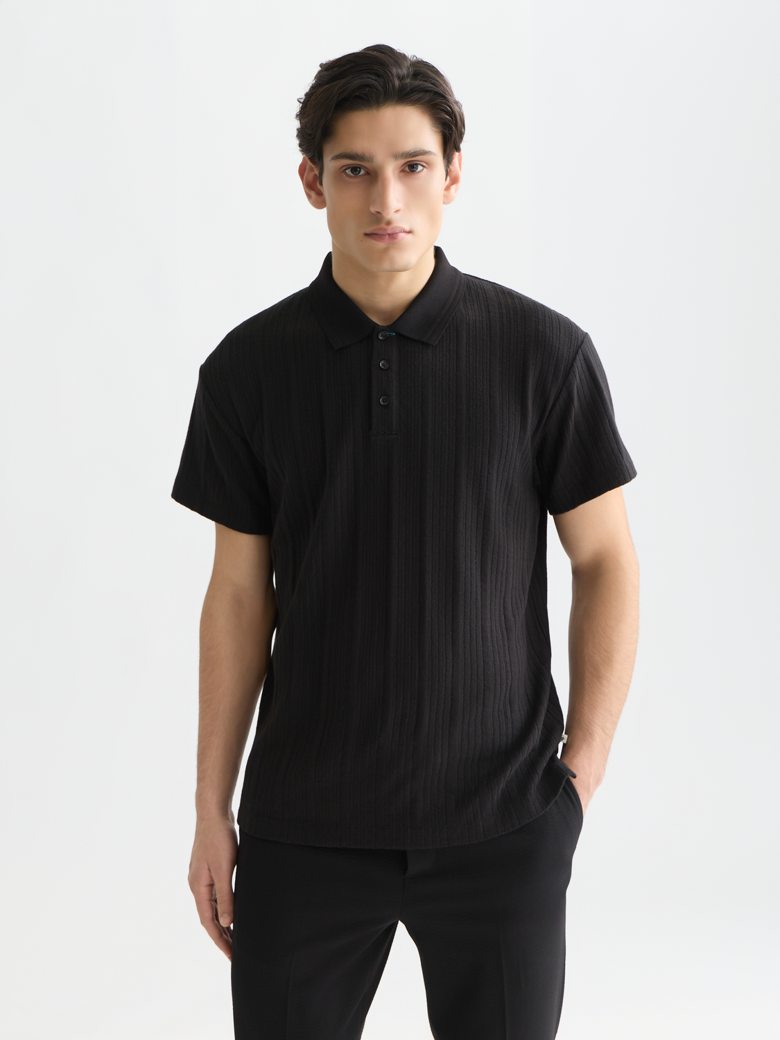 Structured ribbed relaxed polo