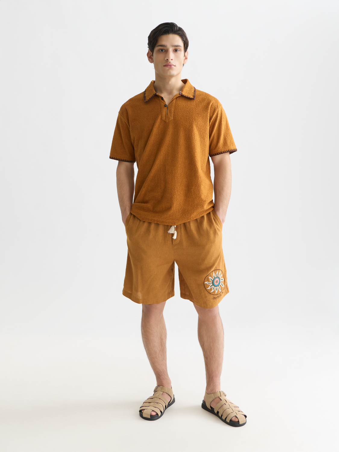 Relaxed jacquard towelling polo