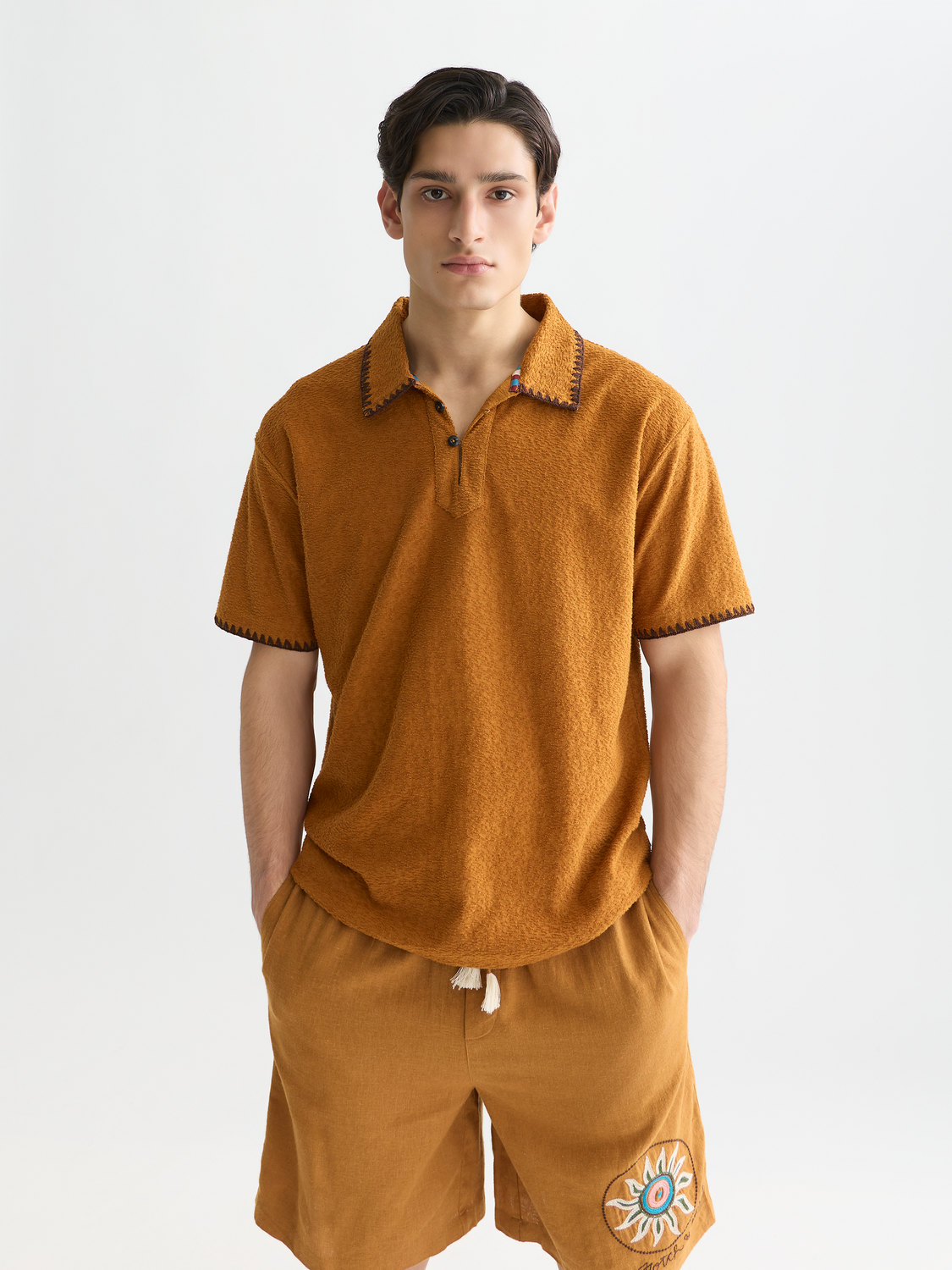 Relaxedfit jacquard towelling polo