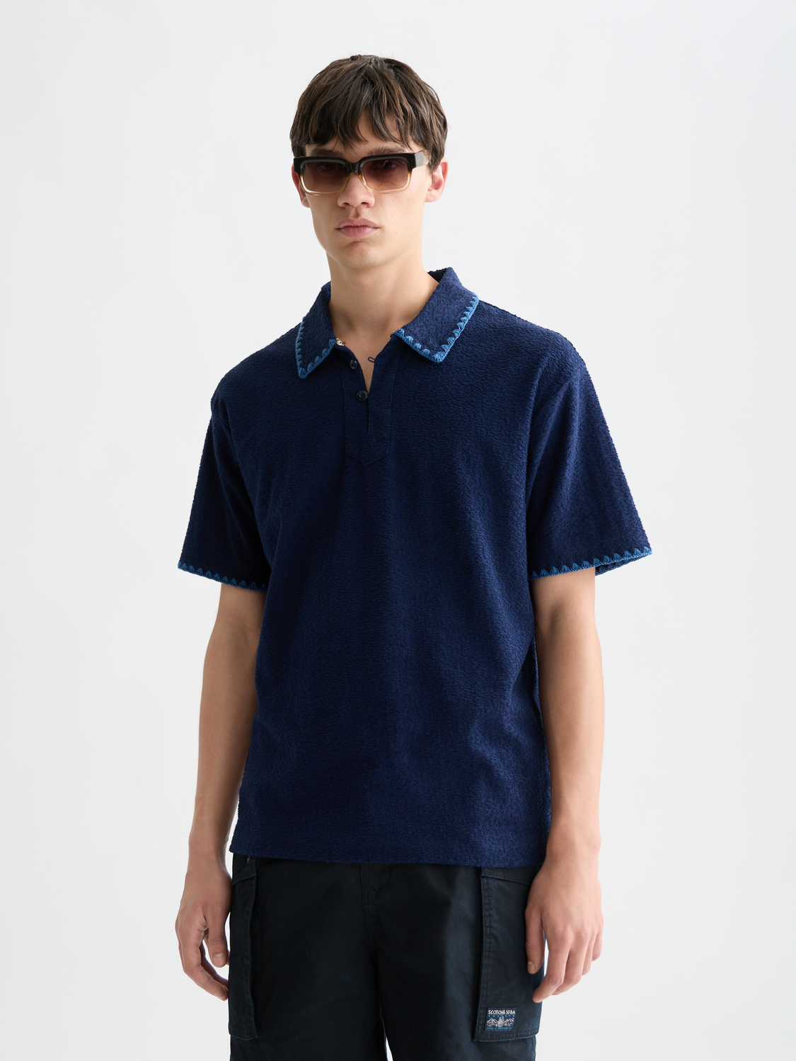 Relaxed jacquard towelling polo