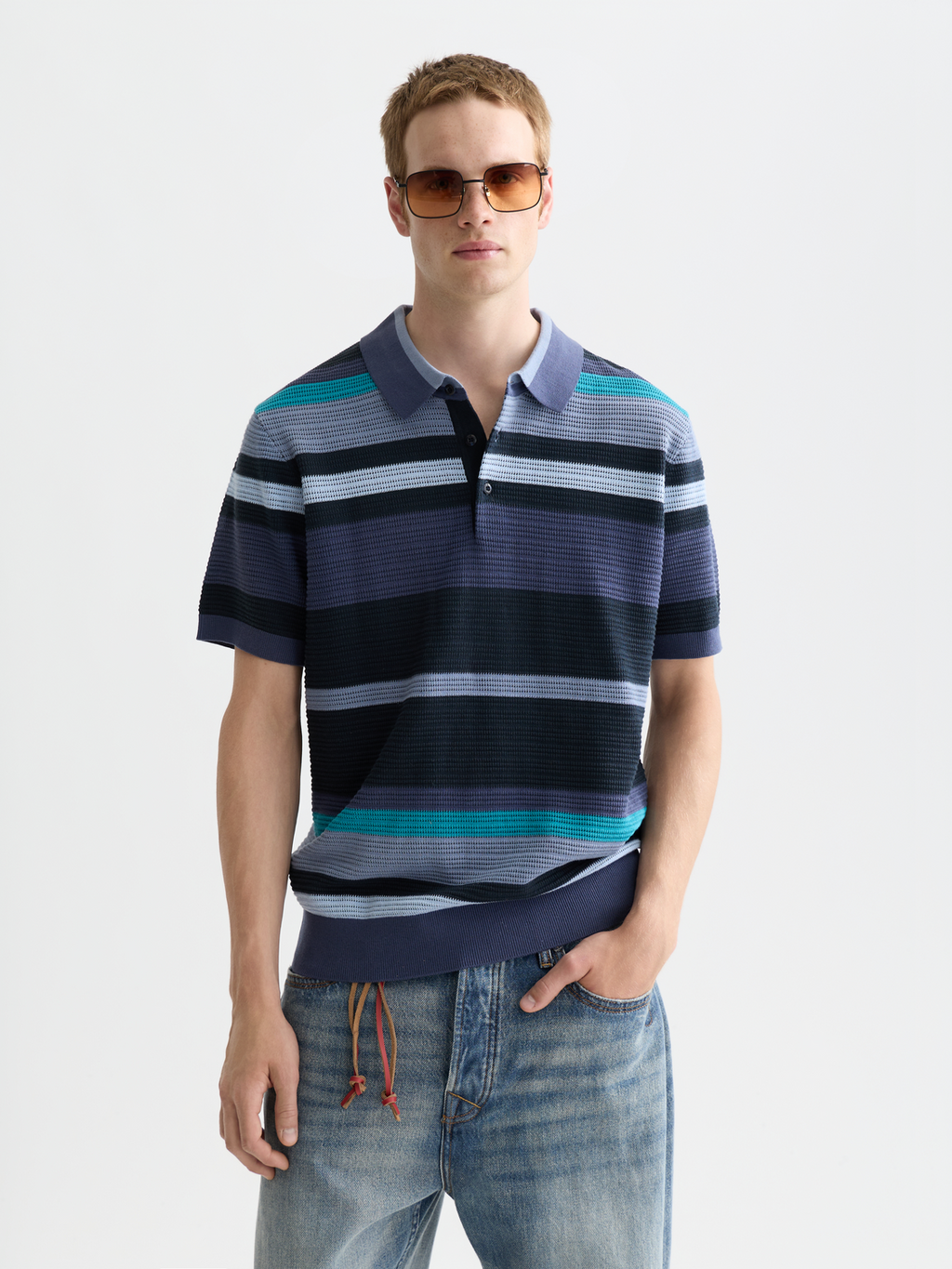 Knitted striped polo
