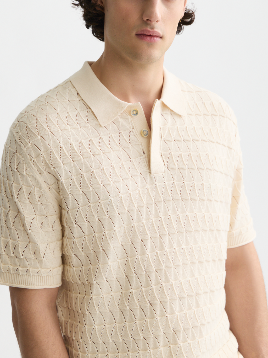 Pointelle knitted regular fit polo