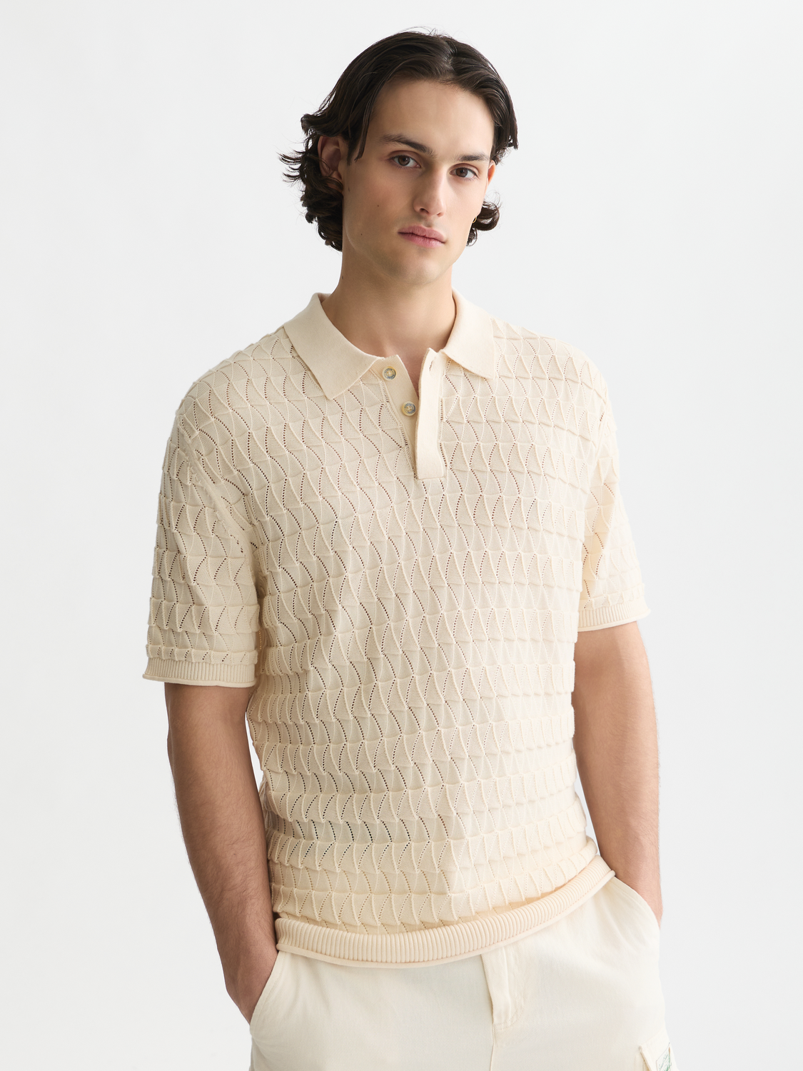 Pointelle knitted regular fit polo