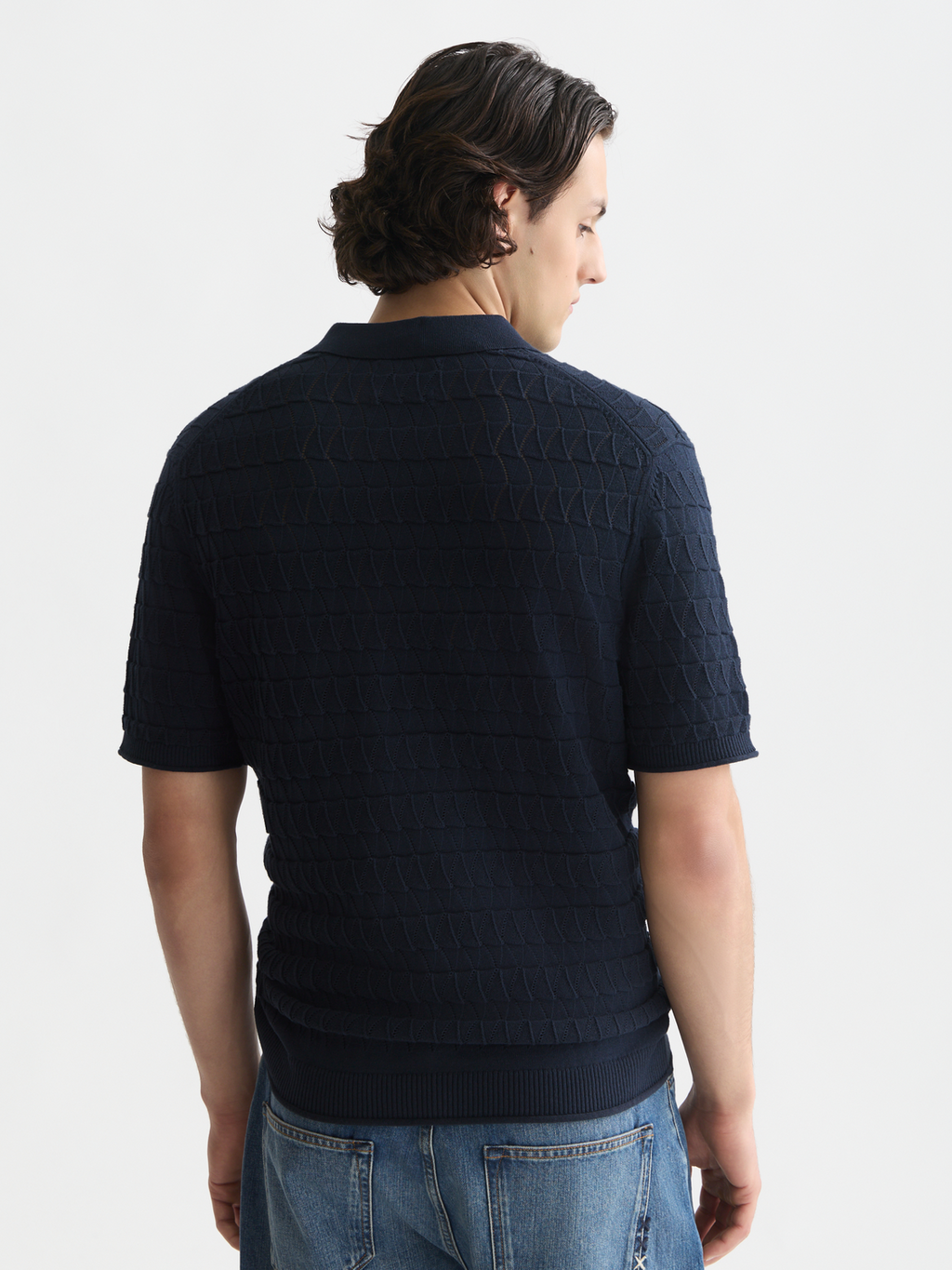 Pointelle knitted regular fit polo