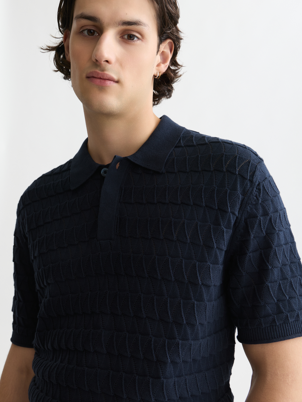 Pointelle knitted regular fit polo