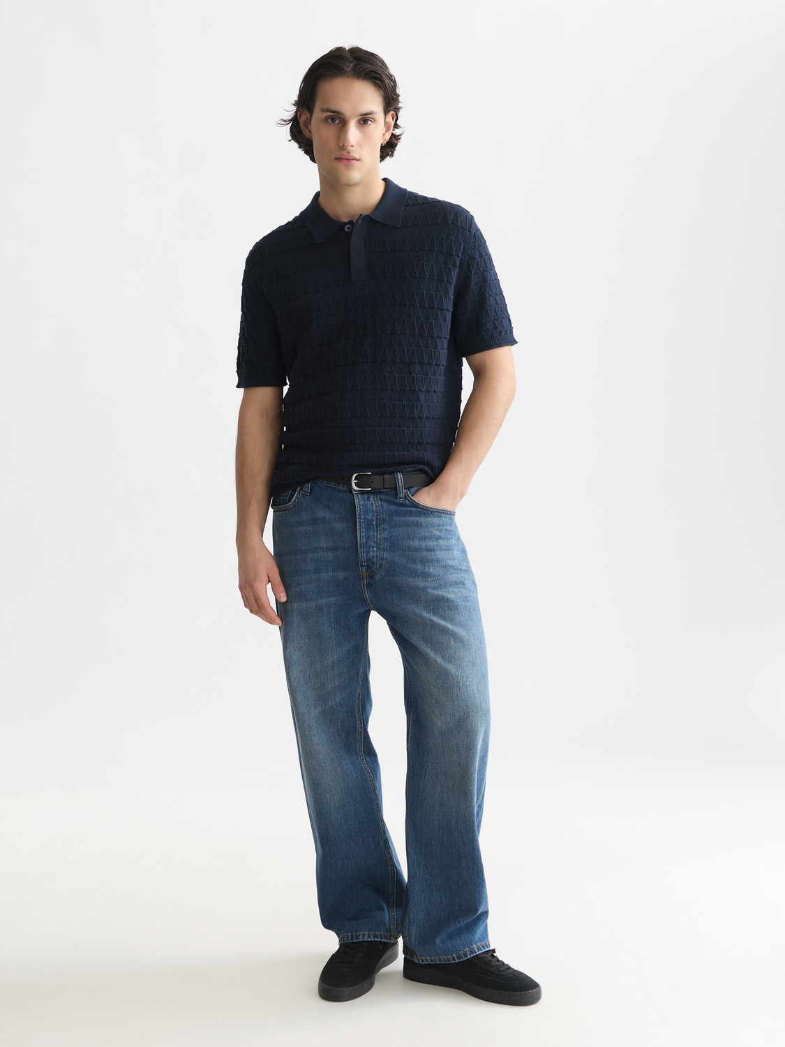 Pointelle knitted regular fit polo
