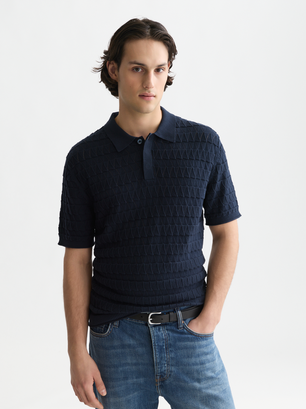 Pointelle knitted regular fit polo