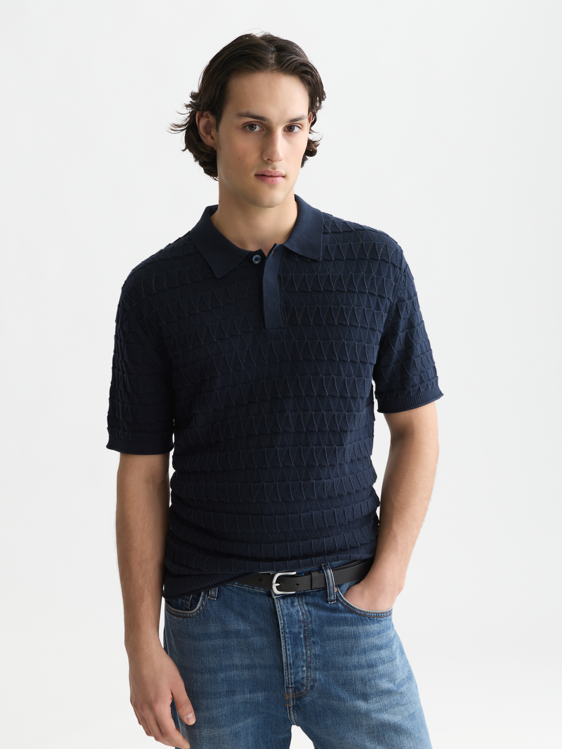 Pointelle knitted regular fit polo