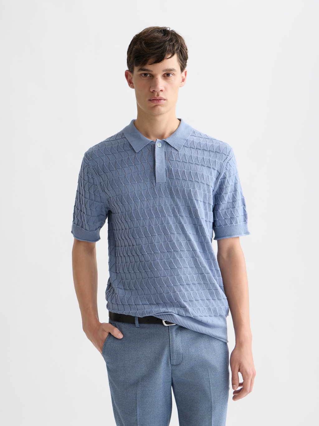 Pointelle knitted regular fit polo