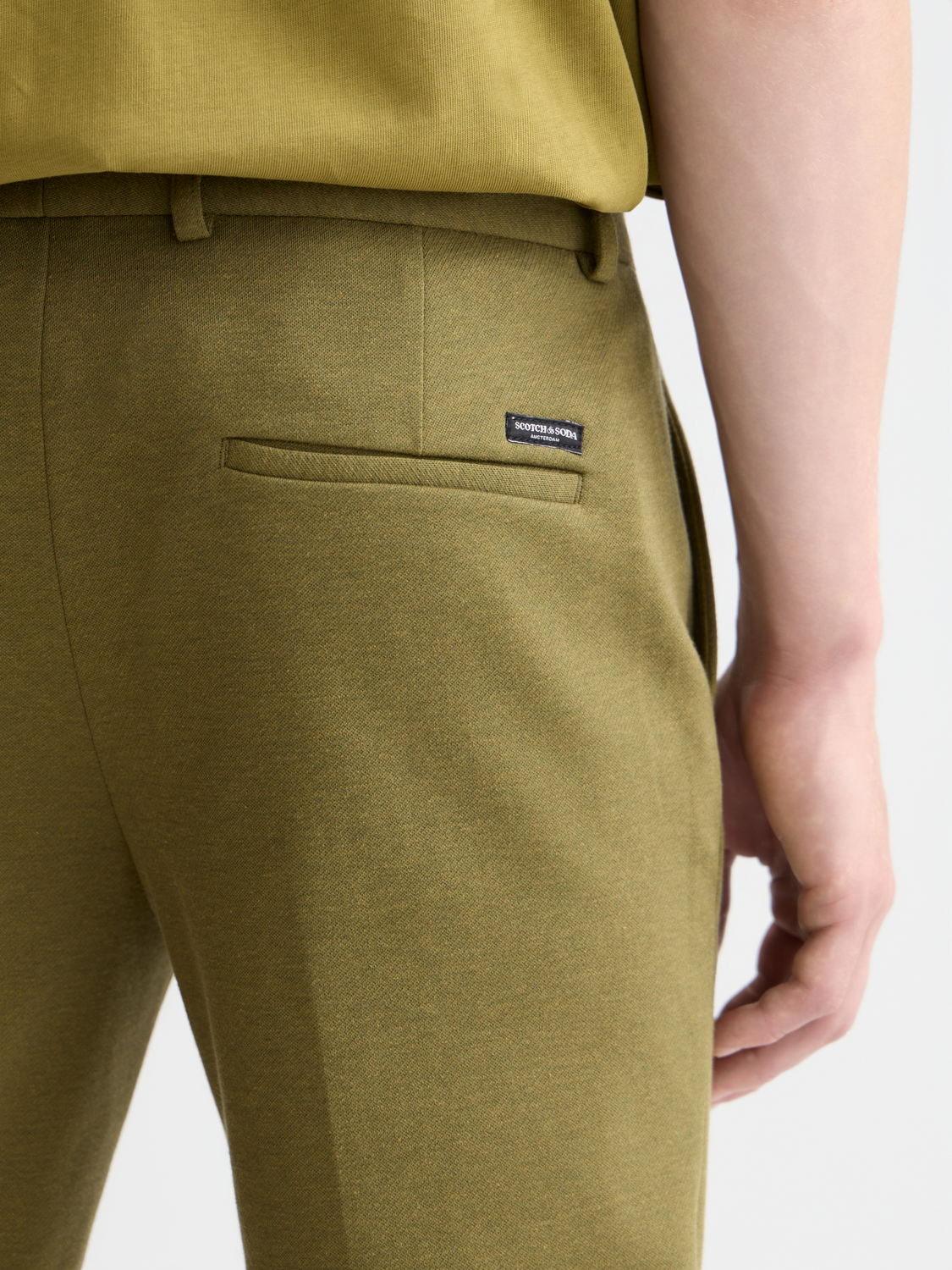 Seasonal Essentials Mott tailored cotton blend jersey chino - GREEN MOSS MELANGE