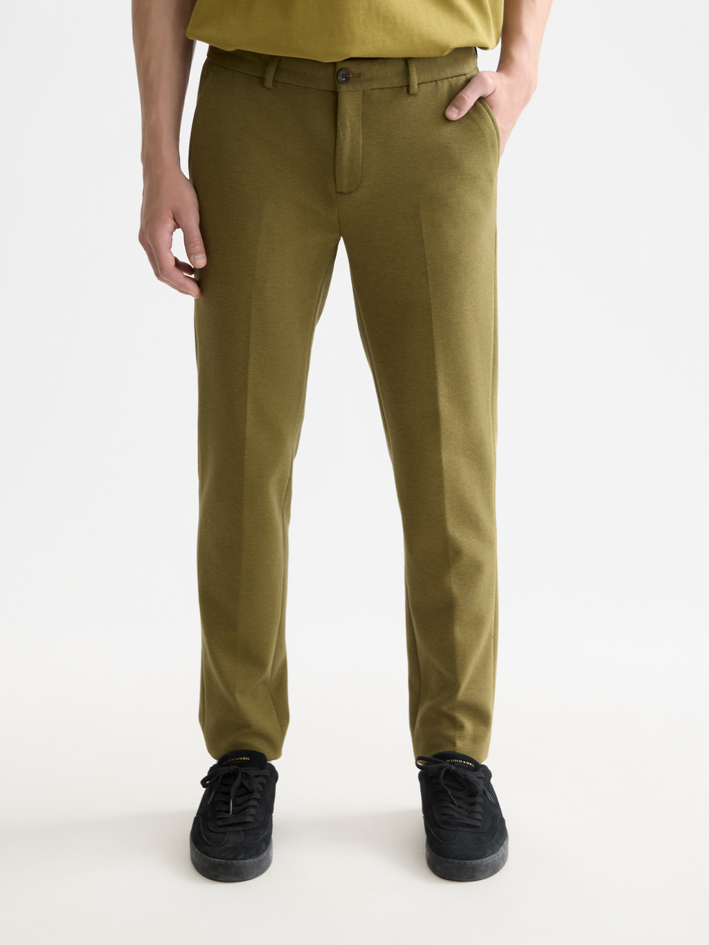 Seasonal Essentials Mott tailored cotton blend jersey chino - GREEN MOSS MELANGE