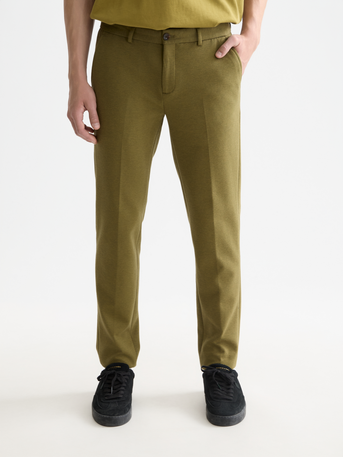 Seasonal Essentials Mott tailored cotton blend jersey chino - GREEN MOSS MELANGE