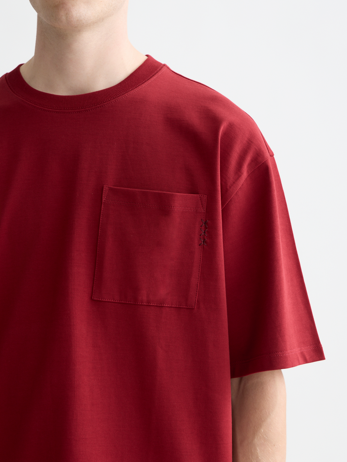 Seasonal Essentials 3 crosses pocket loose T-shirt - BIKING RED
