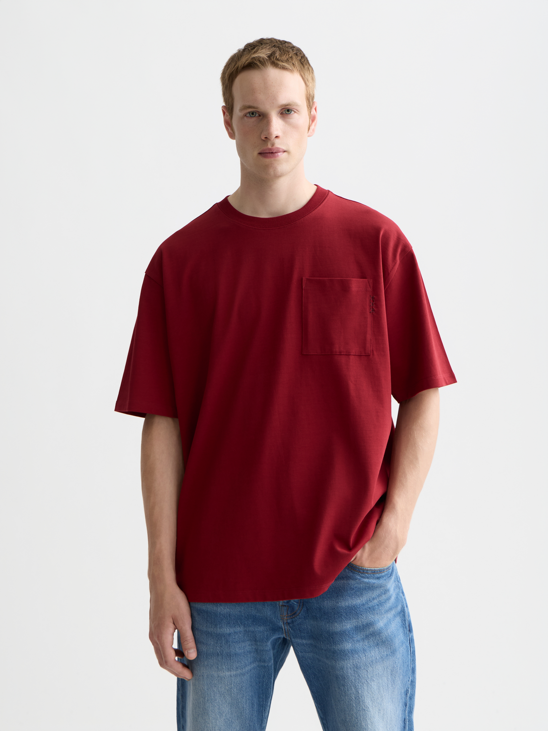 Seasonal Essentials 3 crosses pocket loose T-shirt - BIKING RED