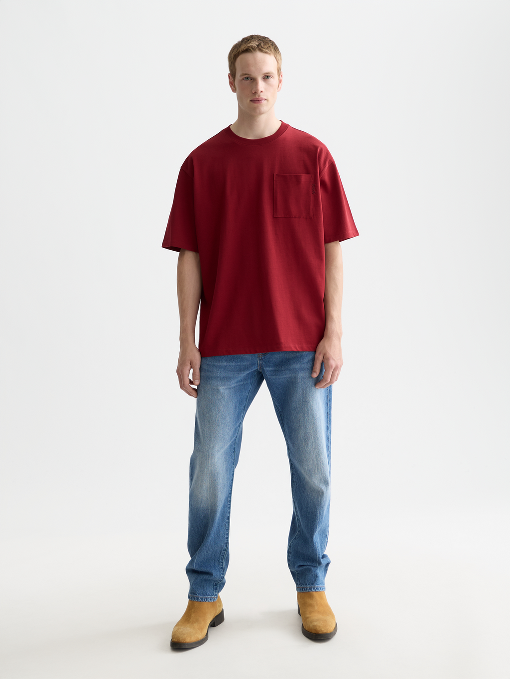 Seasonal Essentials 3 crosses pocket loose T-shirt - BIKING RED