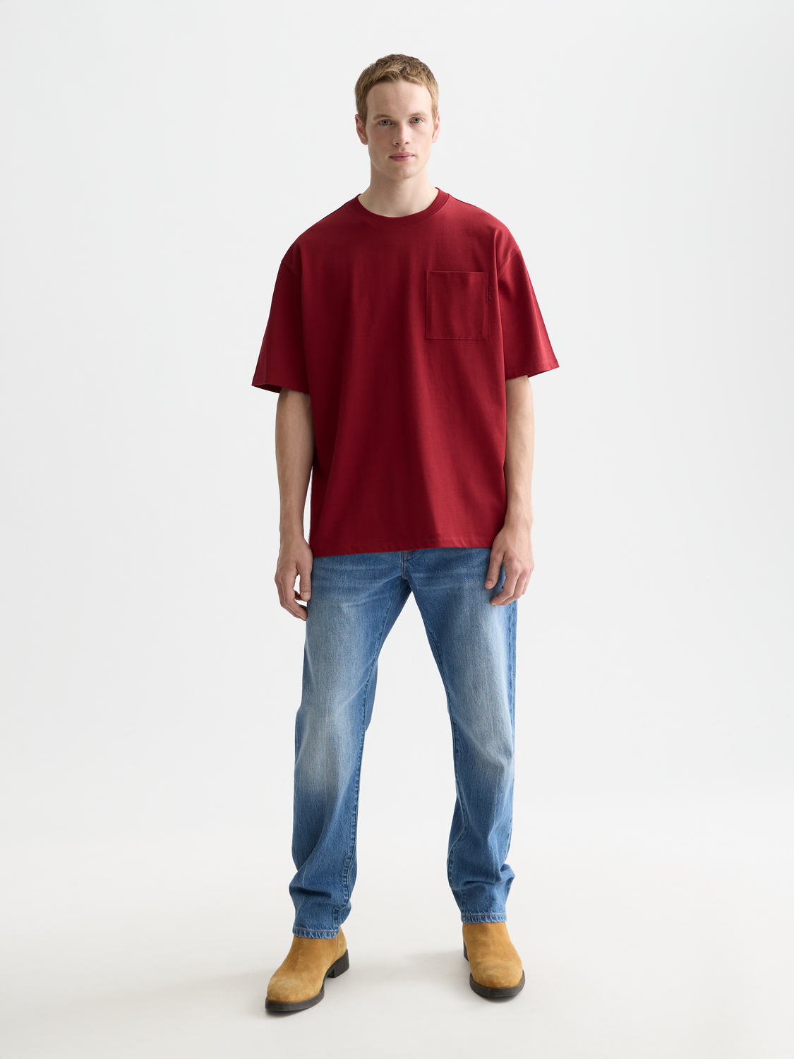 Seasonal Essentials 3 crosses pocket loose T-shirt - BIKING RED
